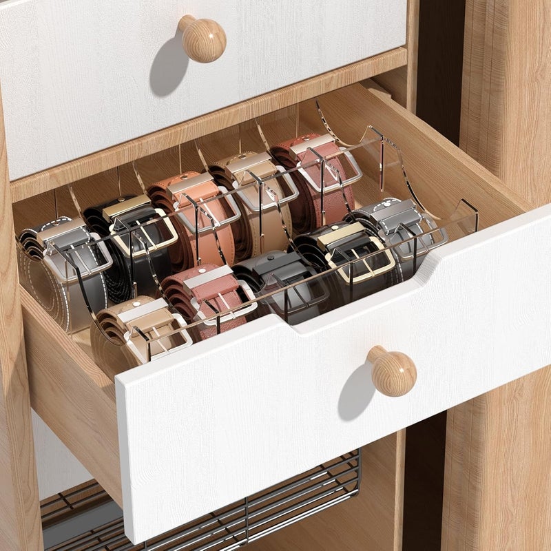 ACRYDECOR Large Acrylic Belt Organizer, Clear 10 Compartments Storage with Dust Cover, Display Holder - Image 5